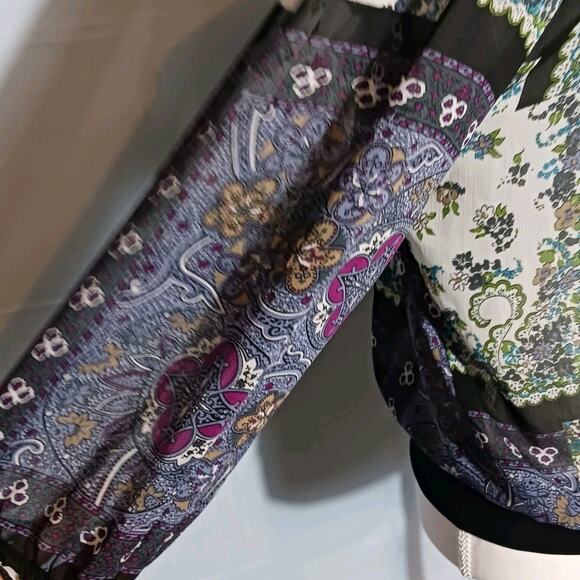 Cato Off-The-Shoulder Multi-Color Patchwork Print Sheer 3/4 Sleeve Blouse Medium - Picture 4 of 9